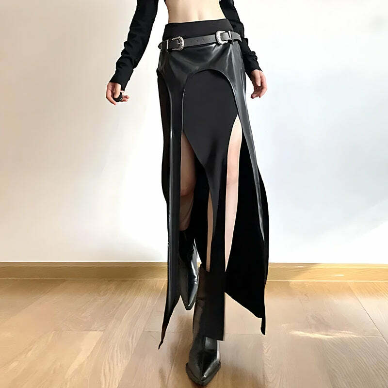 Gothic Double Slit Maxi Skirt - Y2K Grunge Aesthetic for Bold Summer Outfits