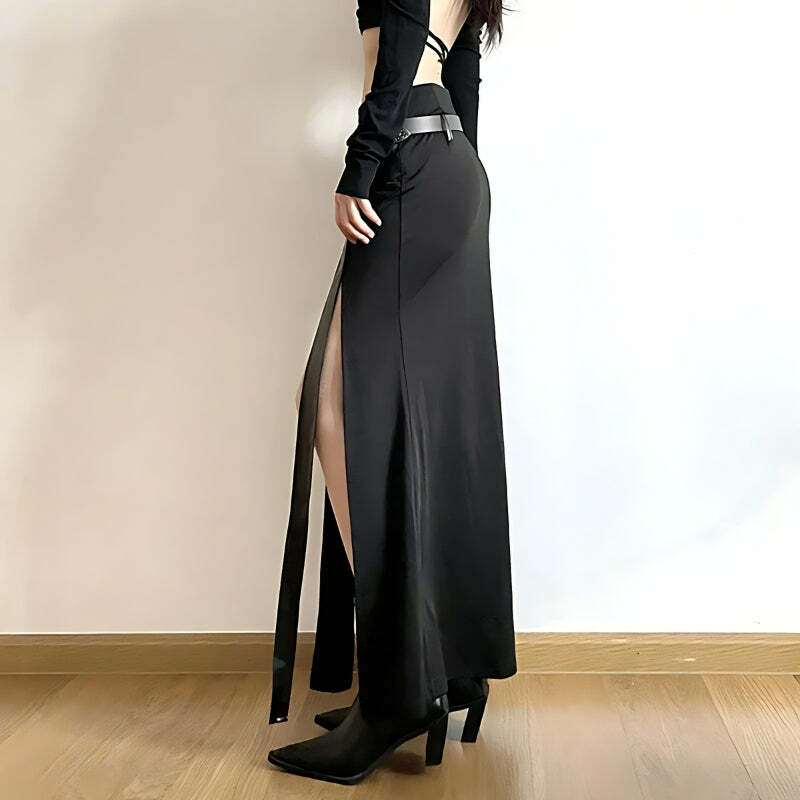 Gothic Double Slit Maxi Skirt - Y2K Grunge Aesthetic for Bold Summer Outfits