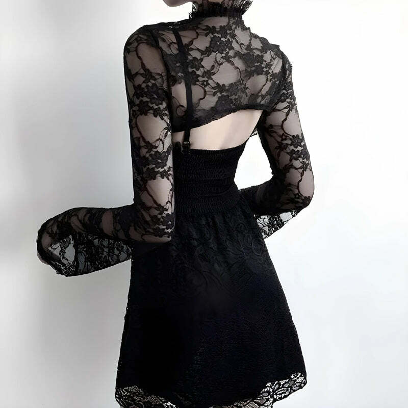 Gothic Sheer Lace Bolero for Y2K Aesthetic, Grunge Style, and 90s Fashion Lovers