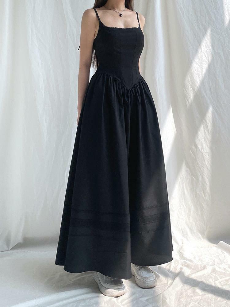 Gothic Y2K Strap Maxi Dress - Edgy Grunge Style for a Bold Summer Look