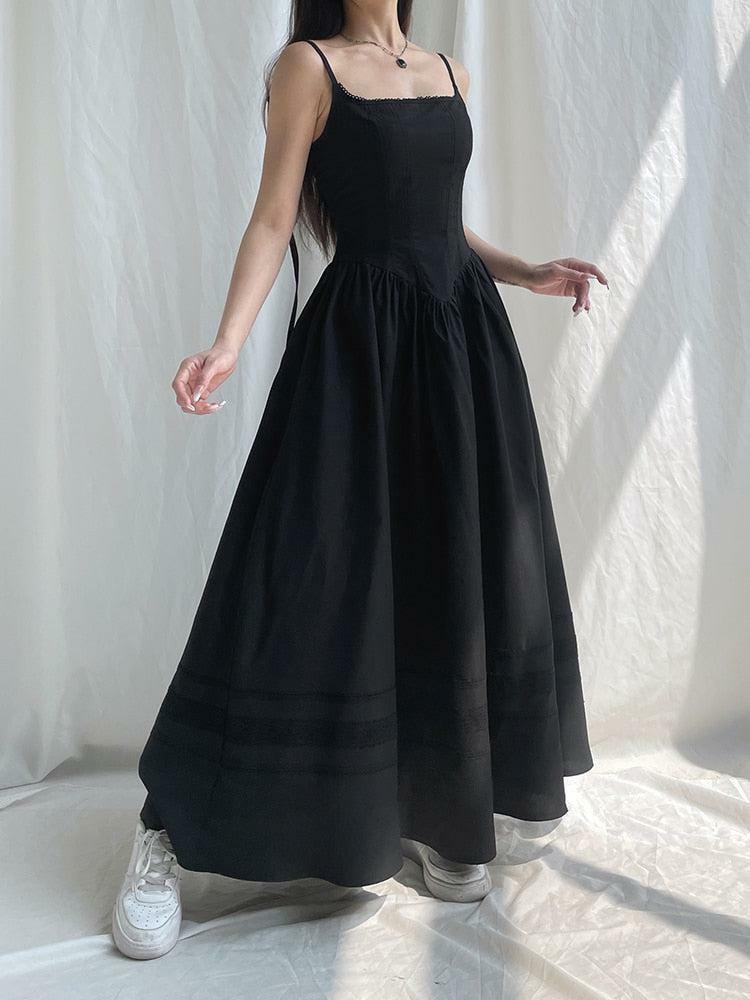 Gothic Y2K Strap Maxi Dress - Edgy Grunge Style for a Bold Summer Look