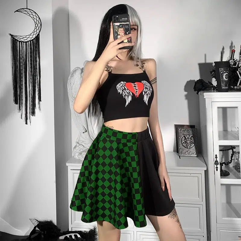 Grunge A-Line Mini Skirt with Checked Pattern - Y2K Style for Trendy Summer Outfits