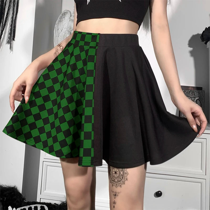 Grunge A-Line Mini Skirt with Checked Pattern - Y2K Style for Trendy Summer Outfits