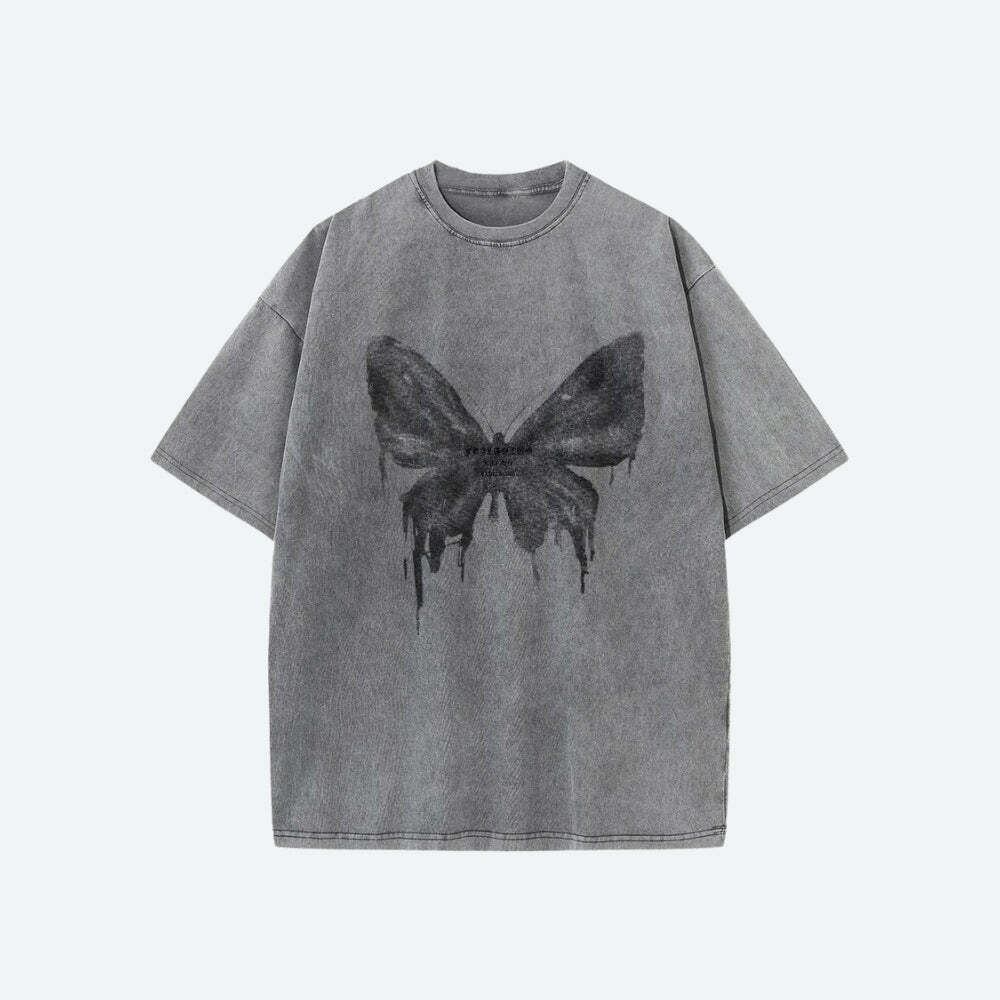 Grunge Distressed Butterfly Graphic Tee - Y2K Aesthetic Summer Outfit Essential