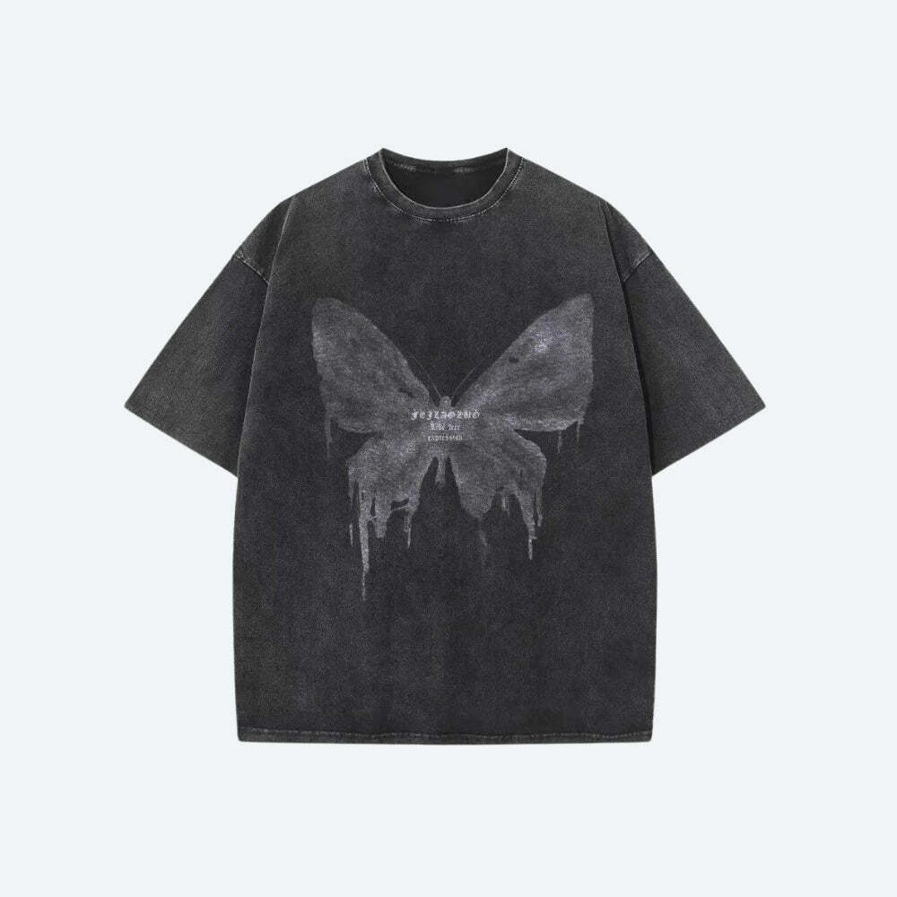 Grunge Distressed Butterfly Graphic Tee - Y2K Aesthetic Summer Outfit Essential