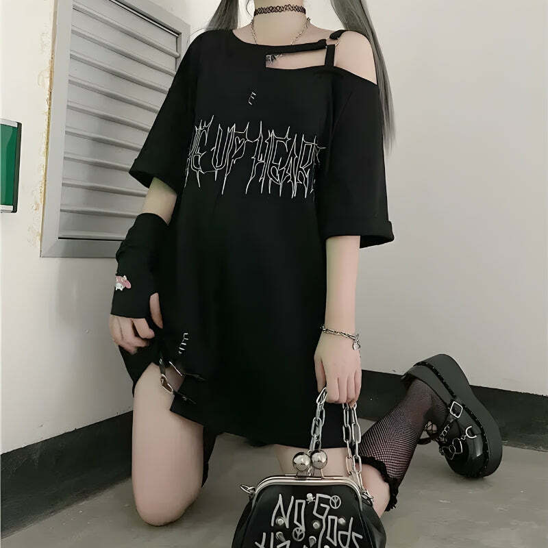 Grunge Heart Graphic Long Tee - Y2K Aesthetic Top for Effortless Summer Style