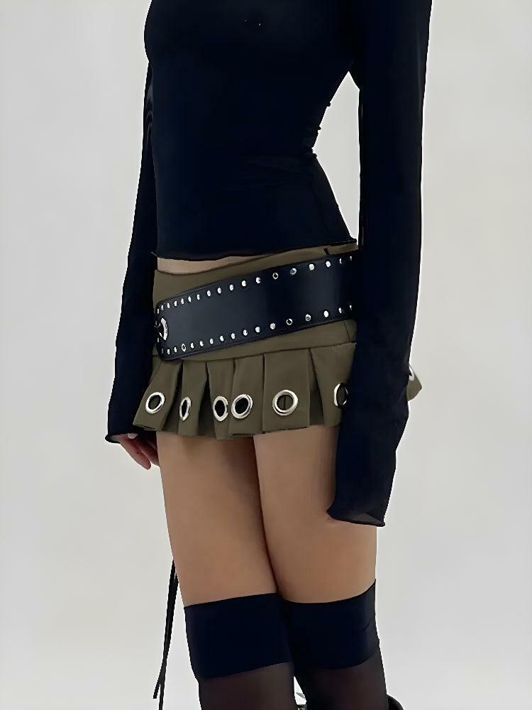 Grunge-Inspired Belted Mini Skirt for Y2K Aesthetic Summer Outfits and 90s Fashion Vibes