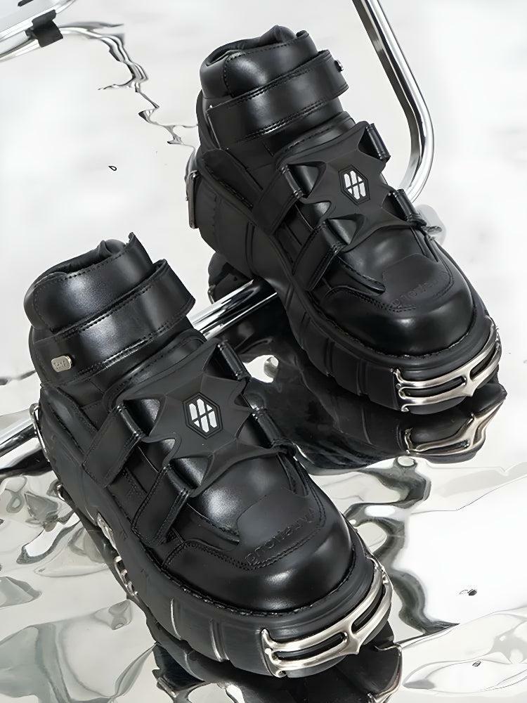 Grunge-Inspired Chunky Metal Platform Boots for Y2K and 90s Fashion Lovers