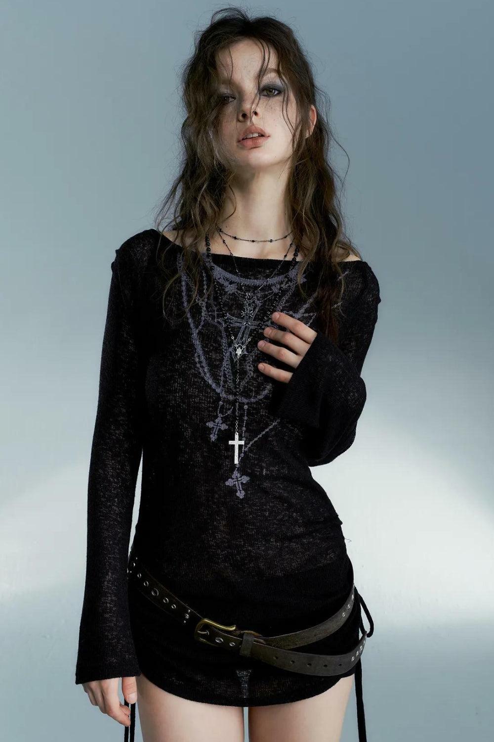 Grunge-Inspired Cross Necklace Tee for Y2K Fashion Lovers and Aesthetic Outfits