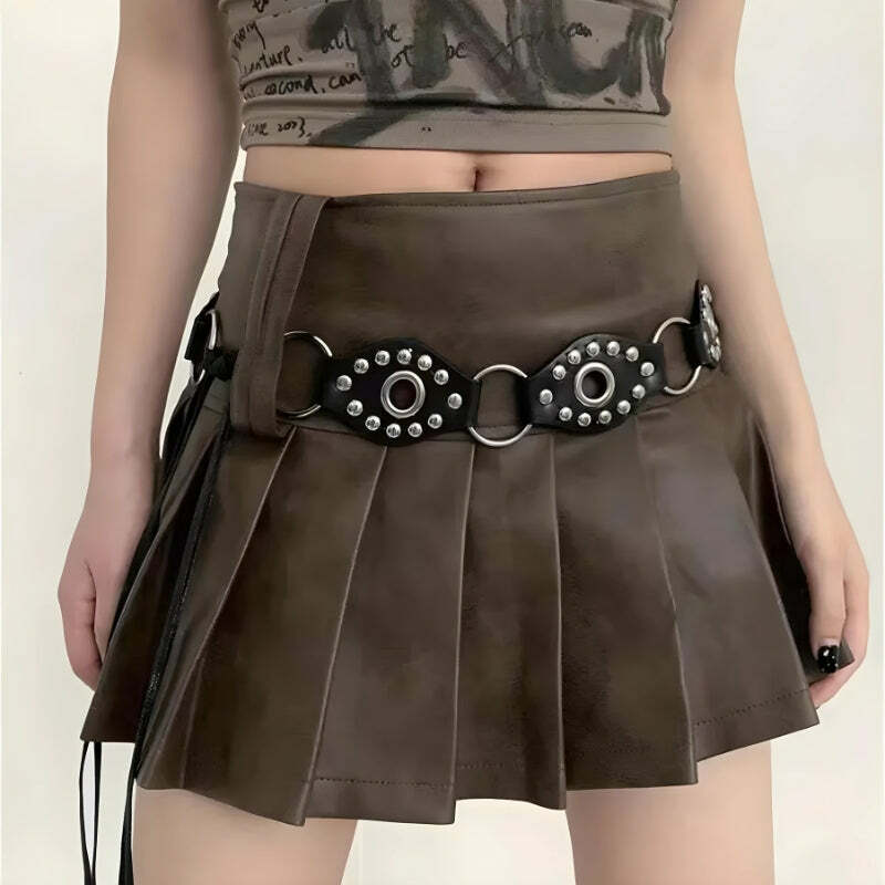 Grunge-Inspired Faux Leather Lace-Up Belt for Y2K and 90s Fashion Aesthetic Outfits