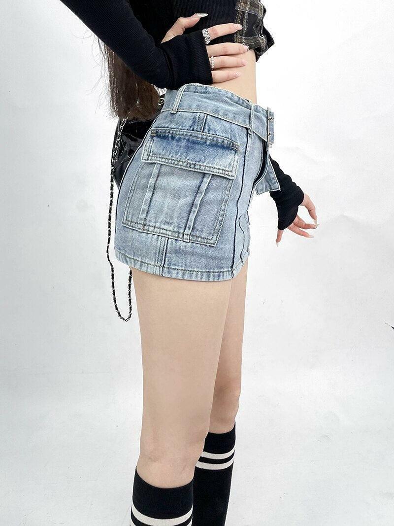 Grunge Y2K Cargo Jean Mini Skort - Trendy 90s Style for Effortless Summer Vibes