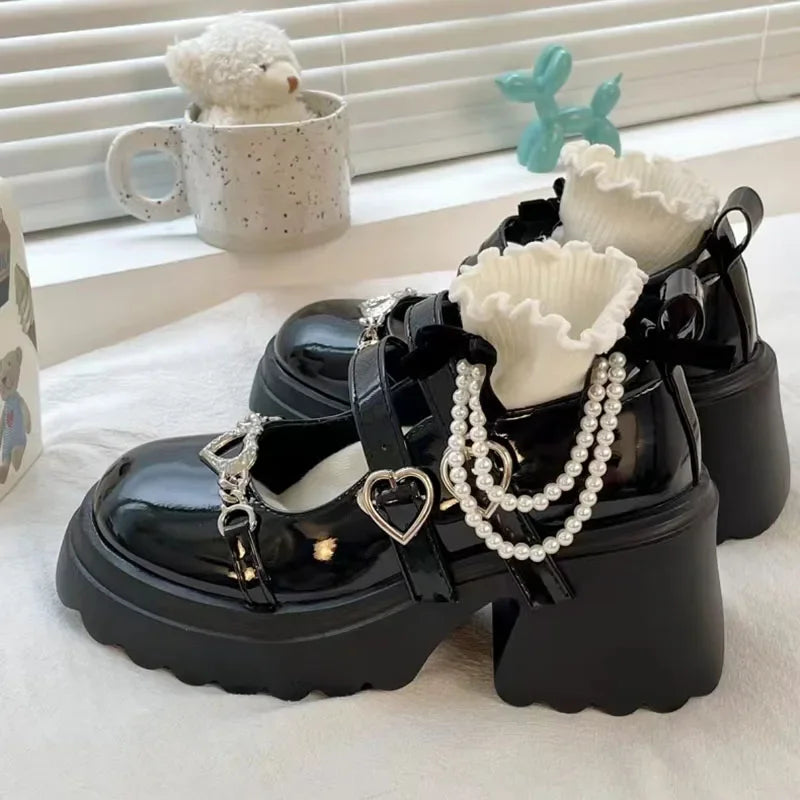 Heart Accessory Chunky Platform Mary Jane Shoes for Y2K Fashion & Grunge Aesthetic Outfits