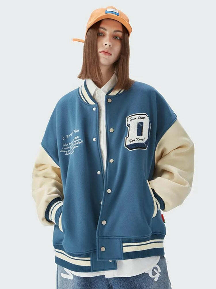 I Don't Give Damn Y2K Varsity Jacket - Trendy Grunge Style for Effortless Cool