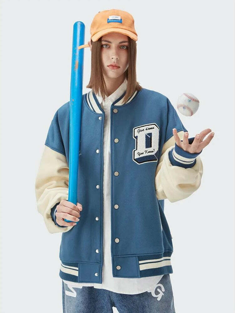 I Don't Give Damn Y2K Varsity Jacket - Trendy Grunge Style for Effortless Cool