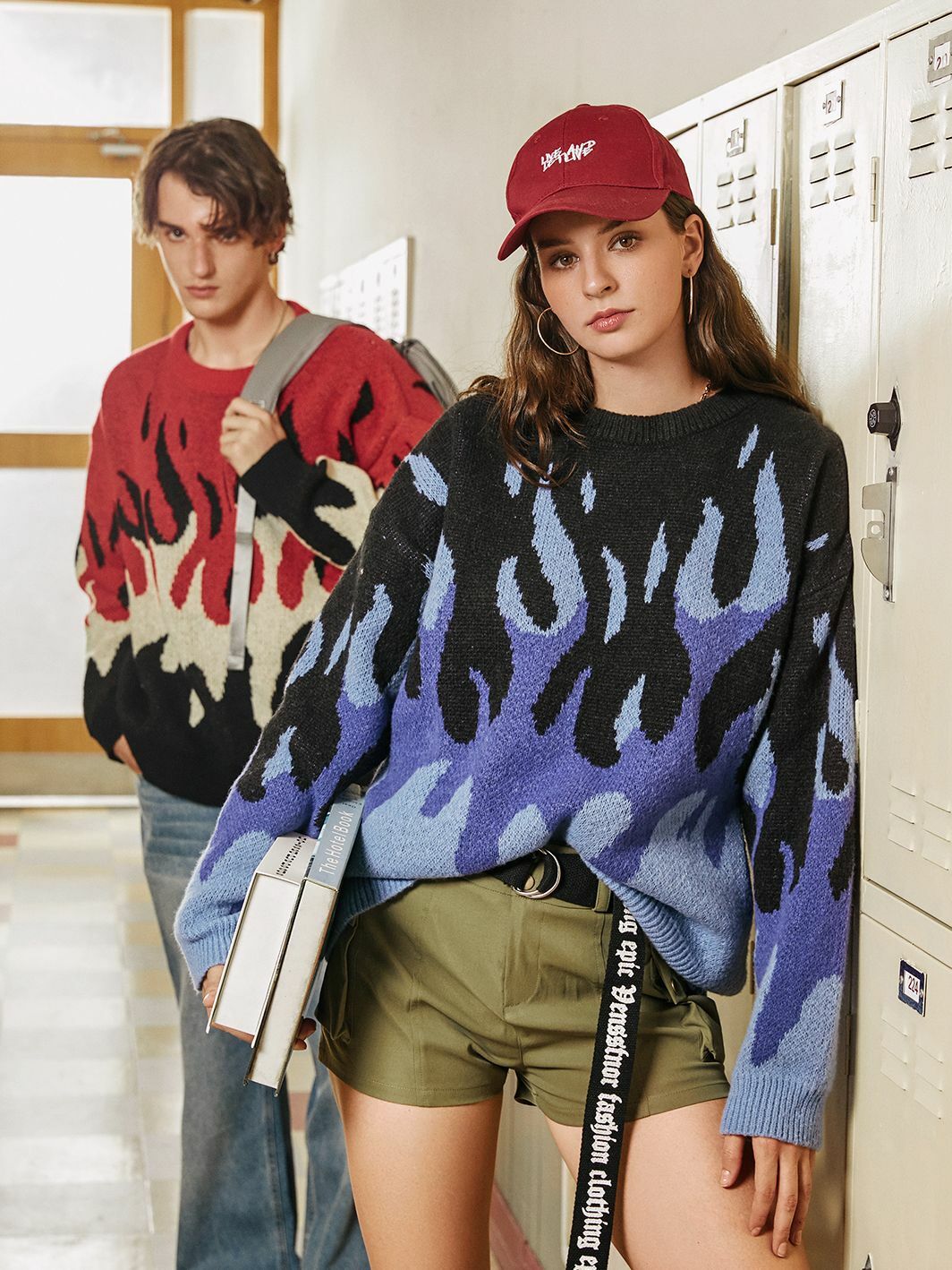 Indie Flame Y2K Knitted Sweater - Cozy Grunge Style for Effortless Aesthetic Outfits