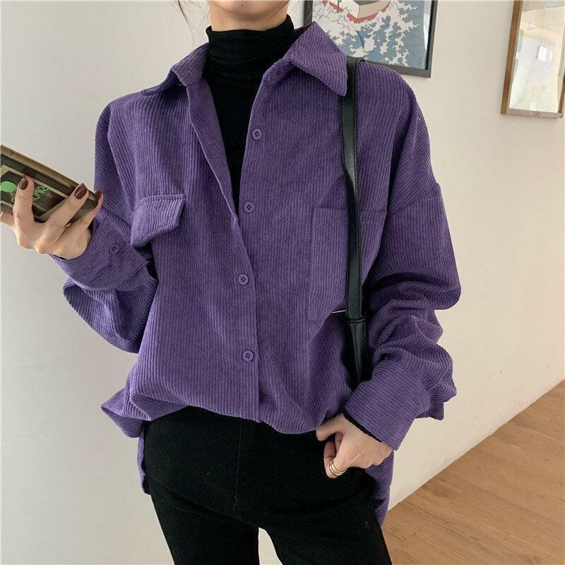 Indie Purple Corduroy Shirt - Y2K Casual Style for Effortless Summer Outfits