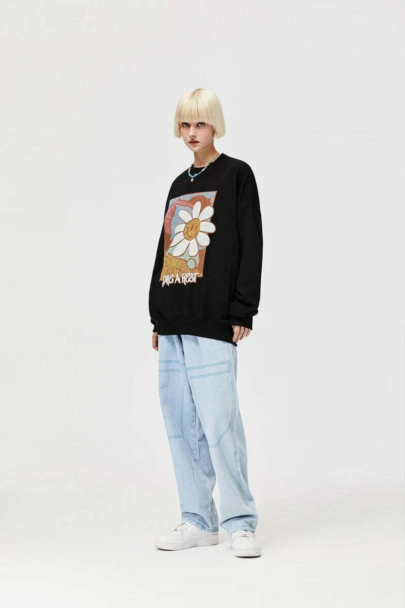 Indie Y2K Aesthetic Take a Rest Sweatshirt - Cozy Grunge Style for Effortless Outfits