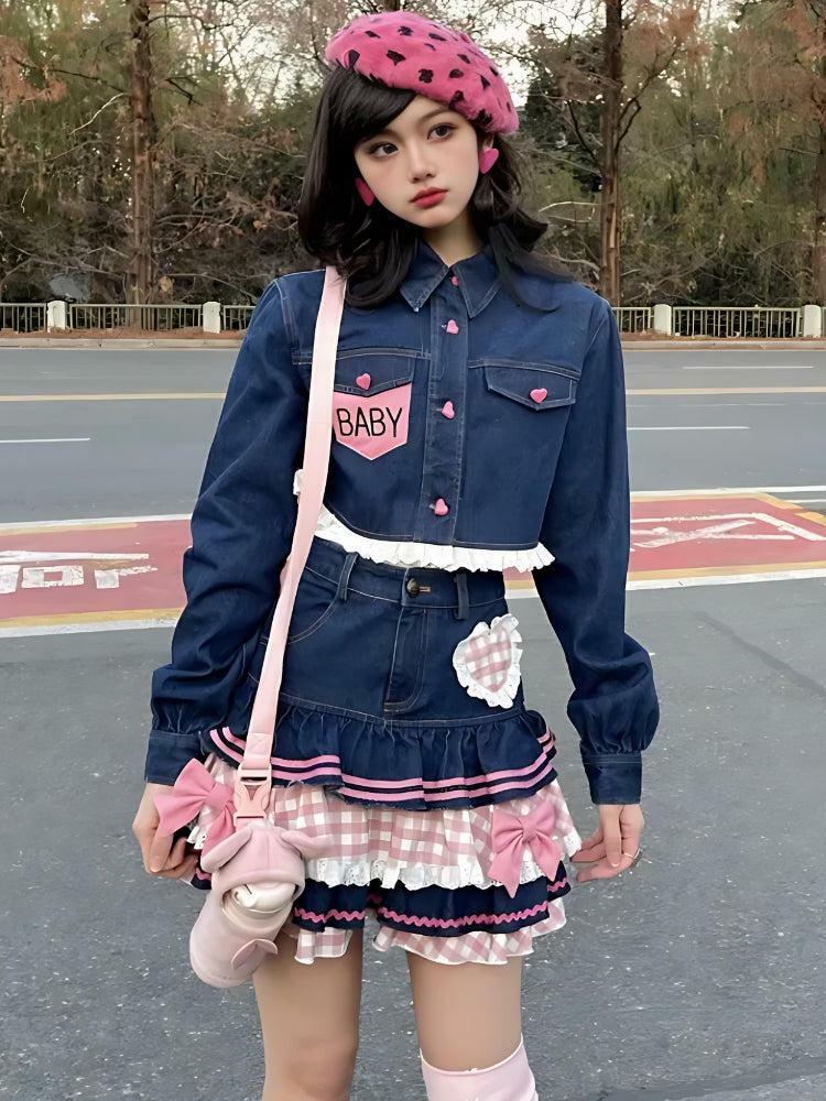 Kawaii Layered Denim Mini Skirt - Y2K Aesthetic, Cute Summer Outfit, 90s Fashion Vibes