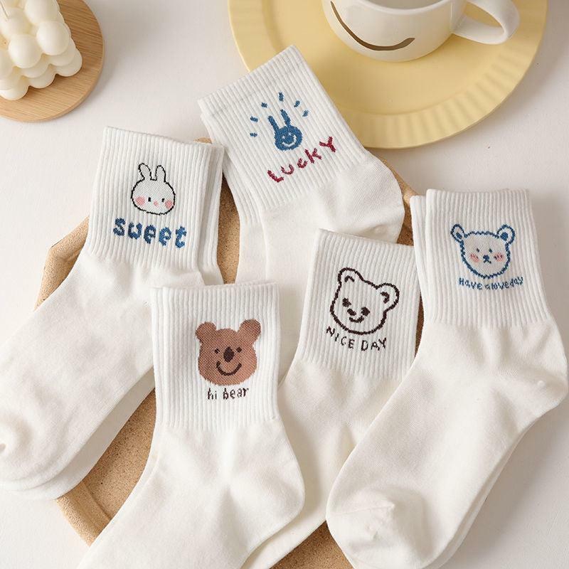 Kawaii Patterned Socks Set - 5 Pairs of Adorable Y2K-Inspired Cute Socks for Trendy Outfits