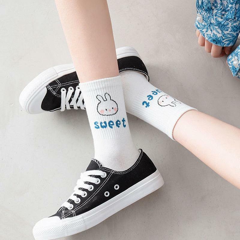 Kawaii Patterned Socks Set - 5 Pairs of Adorable Y2K-Inspired Cute Socks for Trendy Outfits