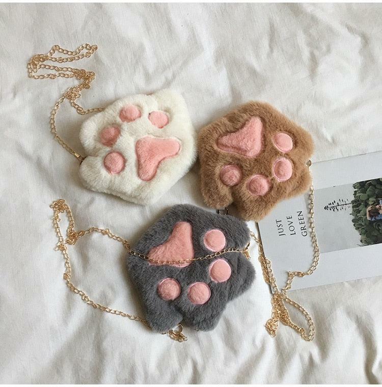 Kawaii Plush Paw Crossbody Bag - Y2K Aesthetic Cute Accessory for Summer Outfits & Festivals