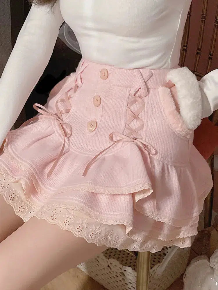 Kawaii Ruffled Layered Lace Mini Skirt - Y2K Aesthetic Summer Fashion Essential