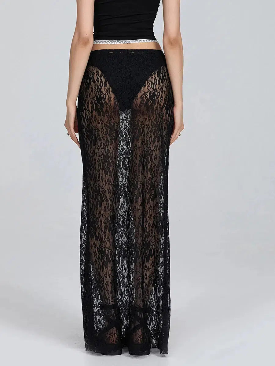 Lace Sheer Low Rise Maxi Skirt - Y2K Aesthetic Summer Fashion for Effortless Style