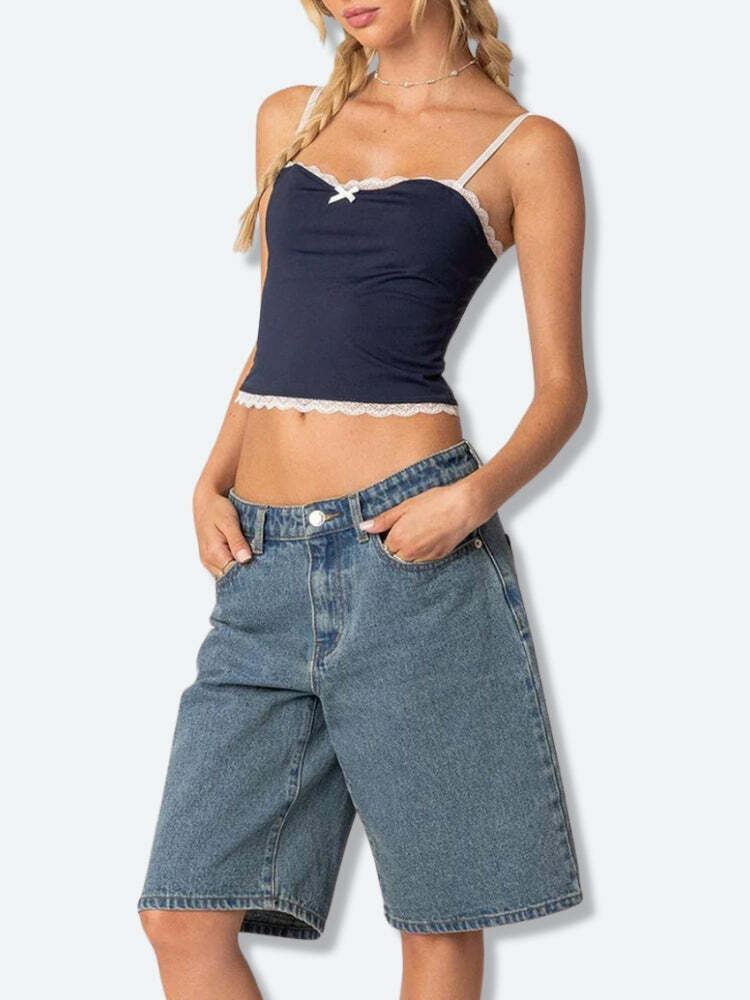 Lace Trim Crop Top - Y2K Aesthetic Summer Essential for Effortless Style and Comfort