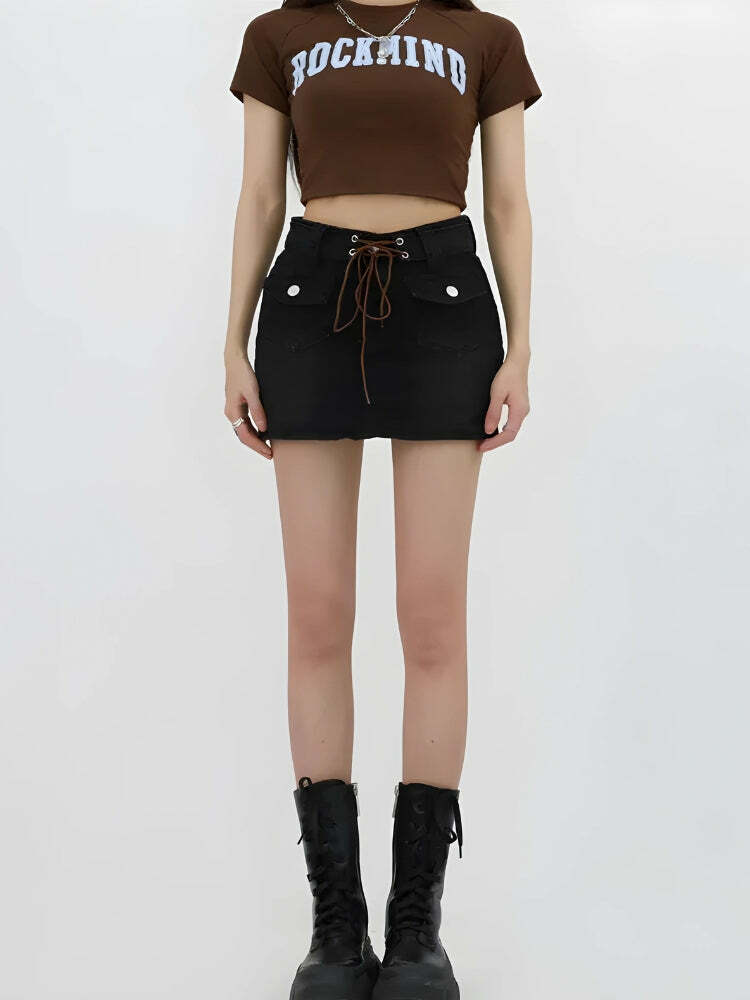 Lace-Up Belted Denim Mini Skort - Y2K Inspired Summer Fashion for Trendy Outfits