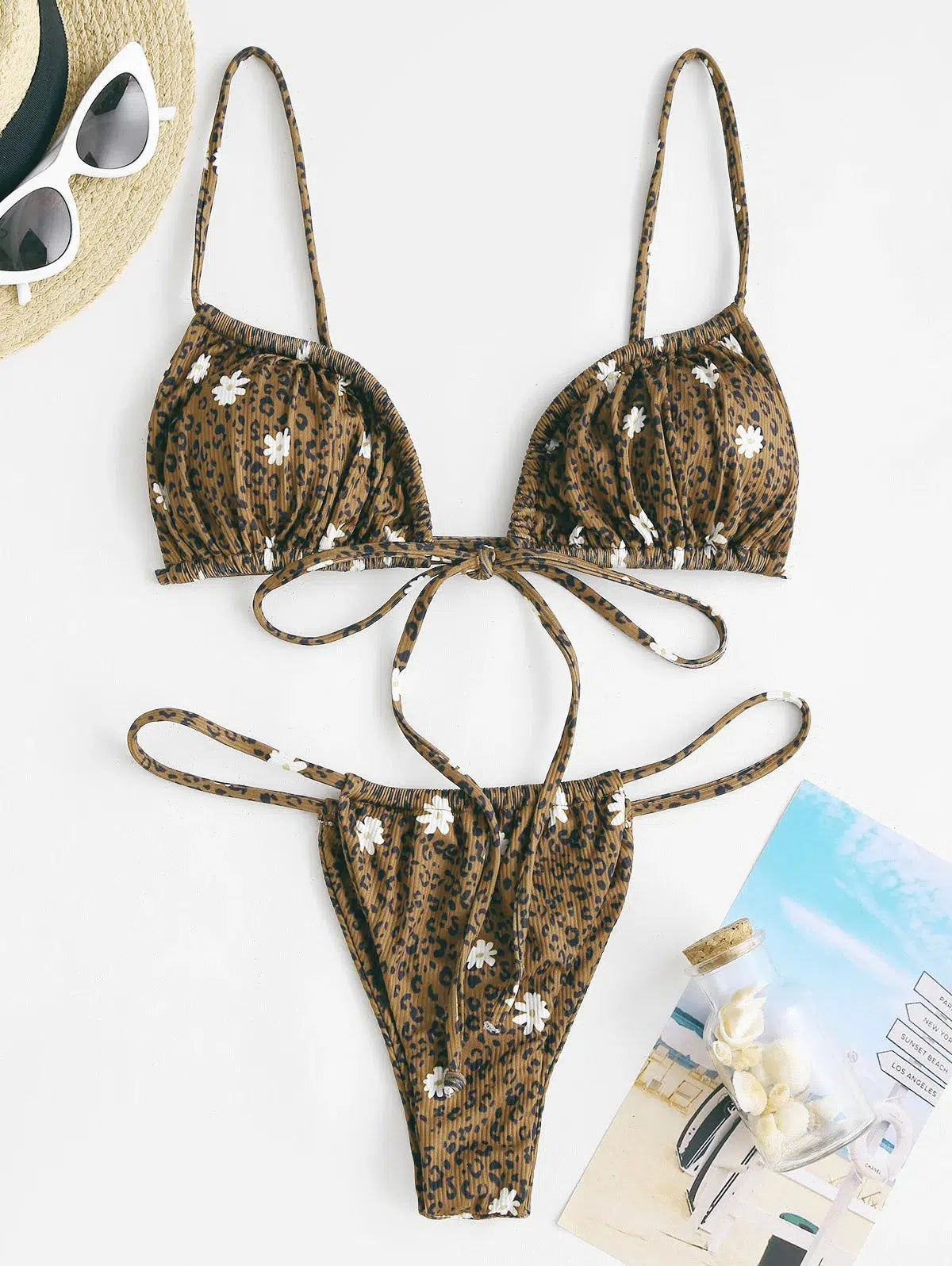 Leopard Print Y2K Drawstring Bikini Set for Trendy Summer Vibes and Beach Days