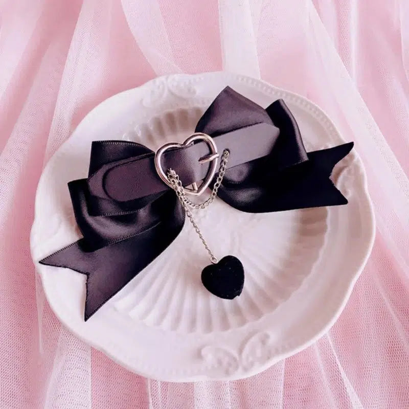 Pastel Goth Bow Hair Pins with Belted Detail - Y2K Aesthetic Accessories for Unique Style