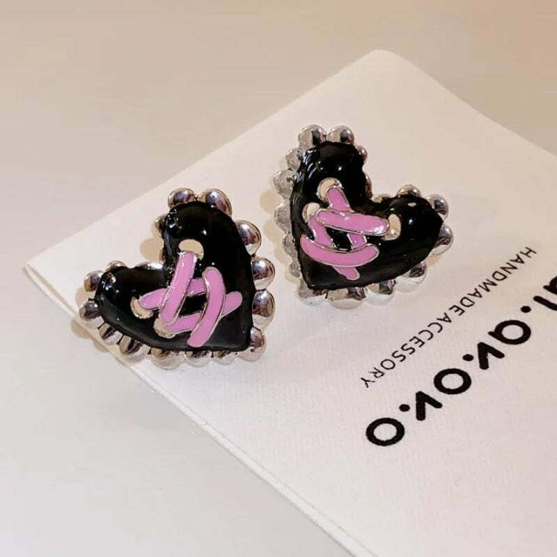 Pastel Goth Heart Corset Earrings - Y2K Aesthetic Jewelry for Unique Summer Outfits