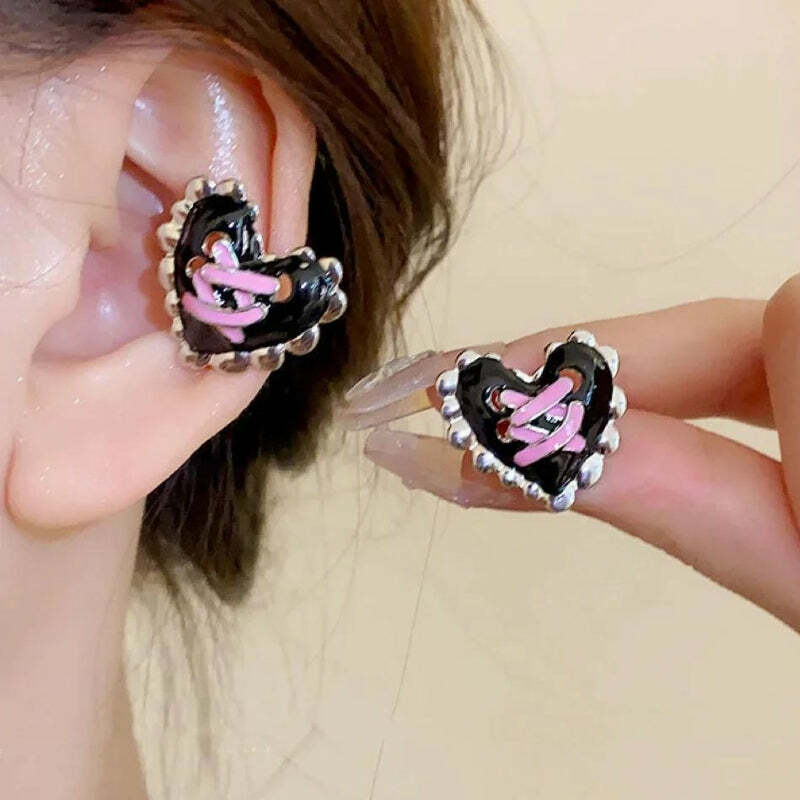 Pastel Goth Heart Corset Earrings - Y2K Aesthetic Jewelry for Unique Summer Outfits