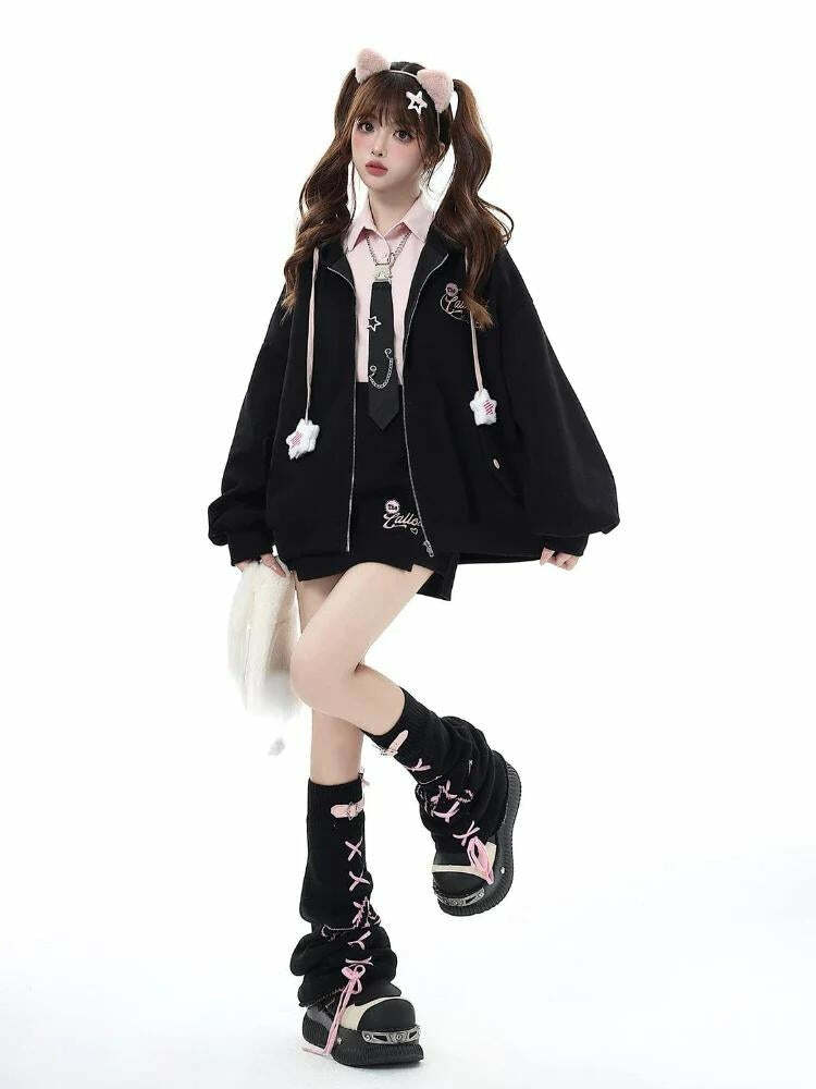 Pastel Goth Lace-Up Belted Leg Warmers for Y2K Aesthetic and Grunge Summer Outfits