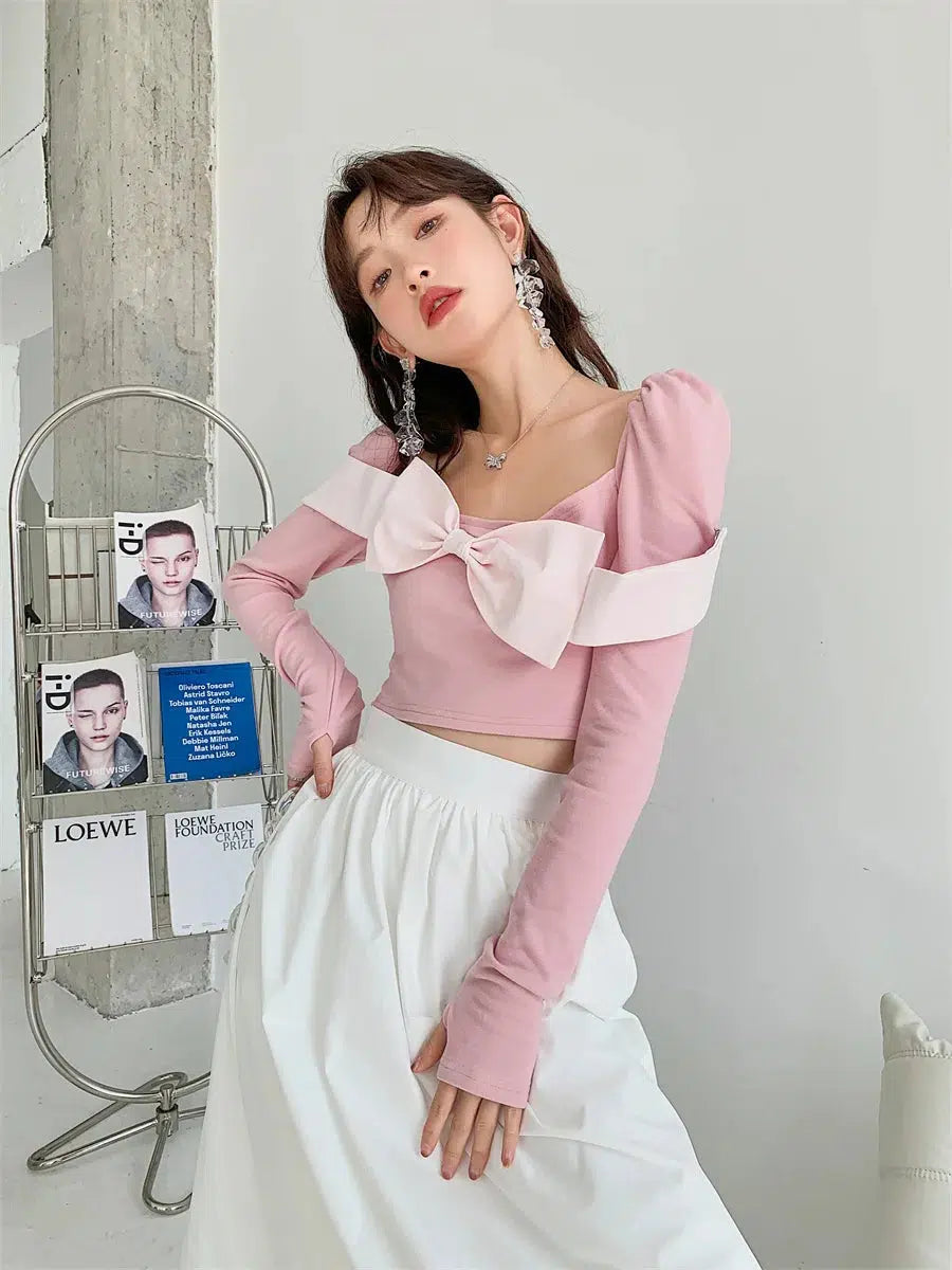 Puff Sleeve Bow Crop Top - Y2K Inspired Summer Fashion for Trendy Outfits