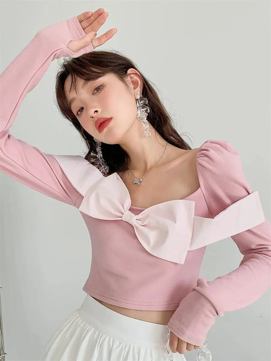 Puff Sleeve Bow Crop Top - Y2K Inspired Summer Fashion for Trendy Outfits