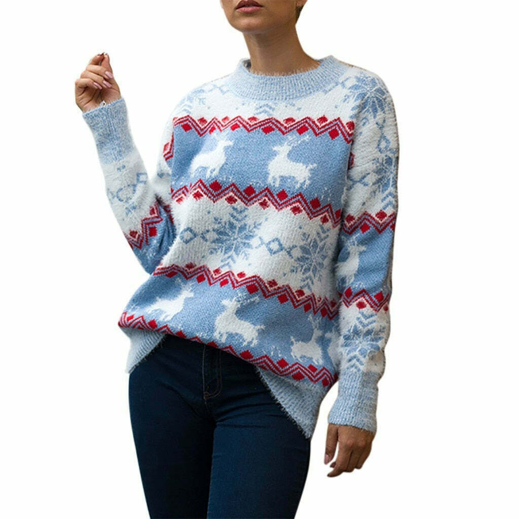 Retro Y2K Aesthetic Knitted Cardigan - Cozy Christmas Sweater for Cute Outfits