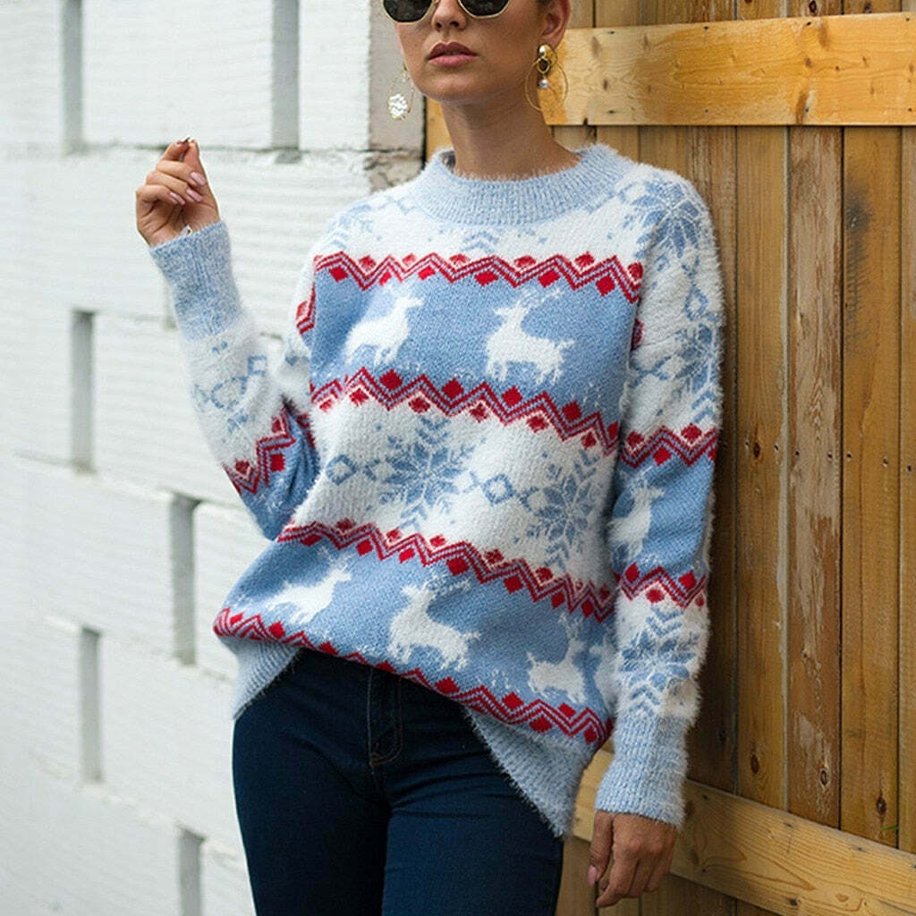 Retro Y2K Aesthetic Knitted Cardigan - Cozy Christmas Sweater for Cute Outfits