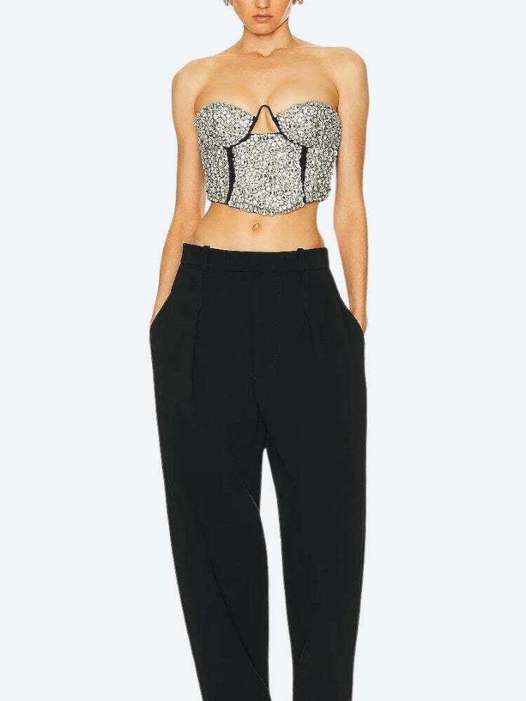 Rhinestone Bustier Crop Top: Y2K Fashion Statement for Summer Nights & Trendy Outfits