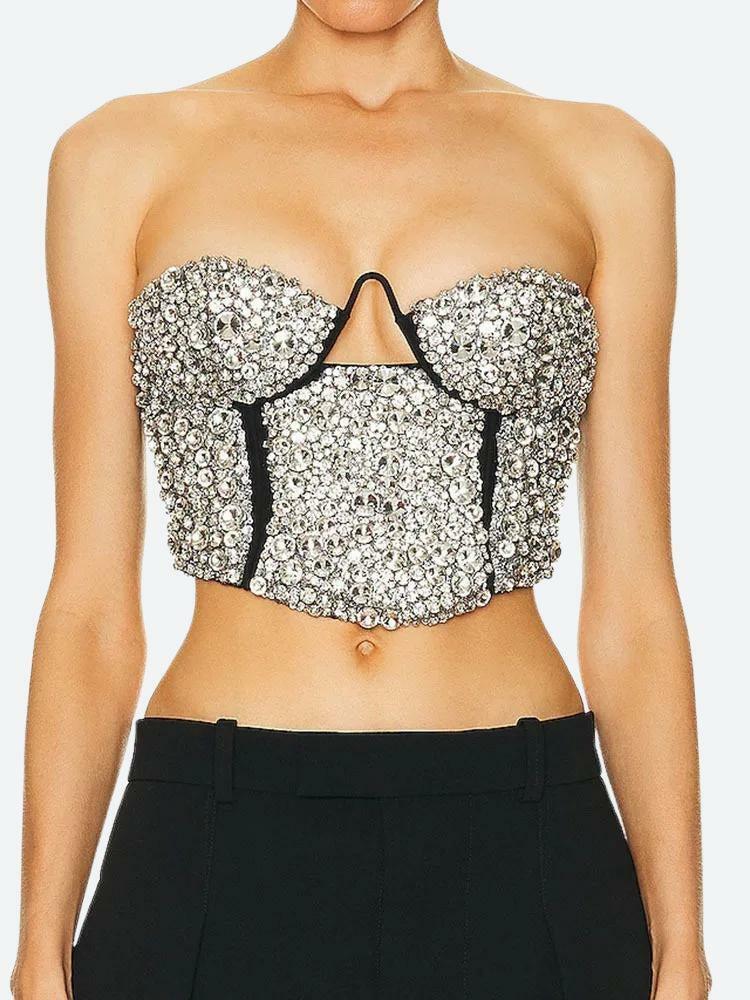 Rhinestone Bustier Crop Top: Y2K Fashion Statement for Summer Nights & Trendy Outfits