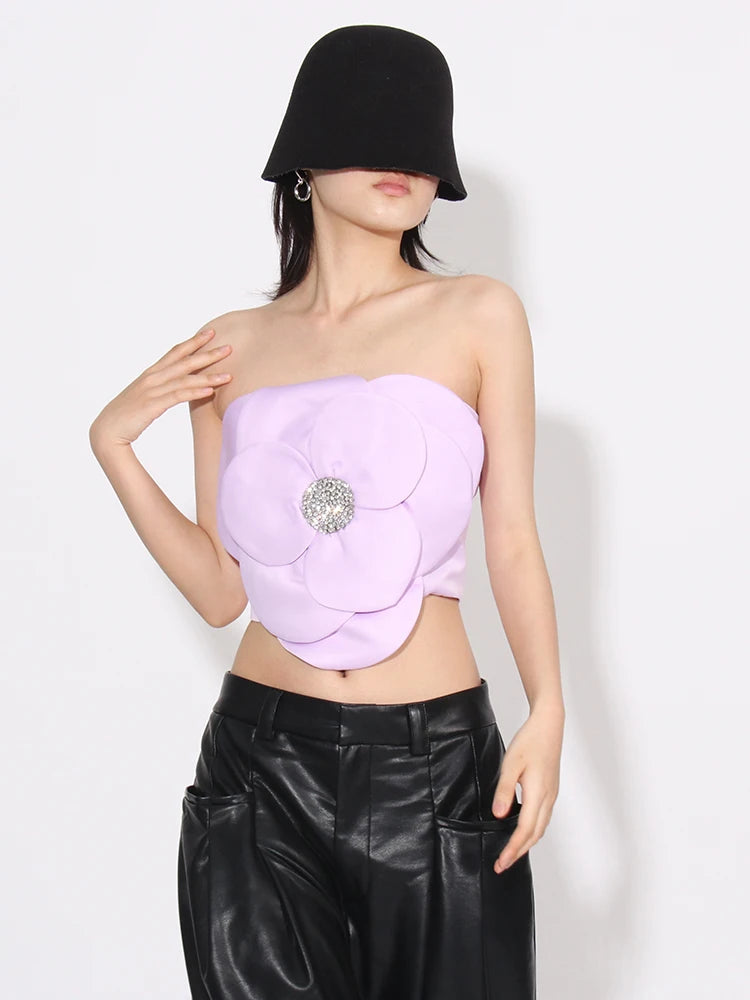 Rhinestone-Embellished Zip-Up Strapless Top for Y2K Summer Outfits and 90s Fashion Vibes