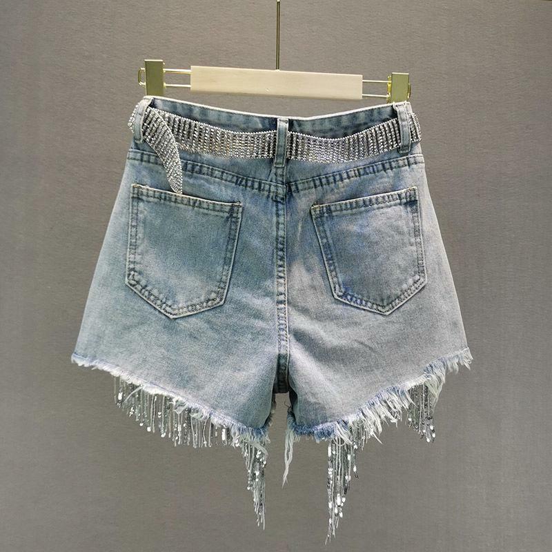 Rhinestone Fringe Denim Shorts: Y2K Cowgirl Style for a Chic Summer Look