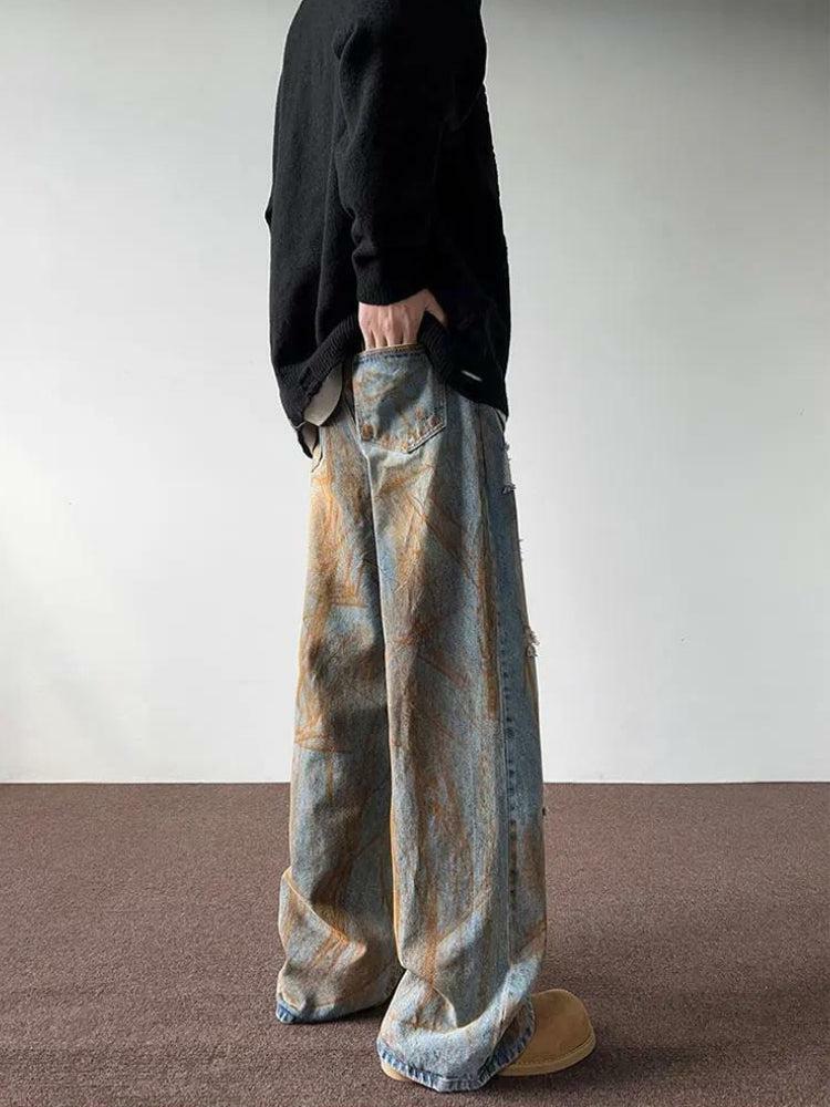 Rustic Wide Leg Denim Jeans - Y2K Inspired Grunge Style for Effortless Summer Outfits