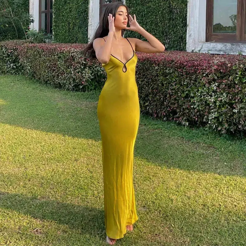 Satin Backless Maxi Dress - Y2K Summer Vibes with a Touch of 90s Glam and Coquette Aesthetic