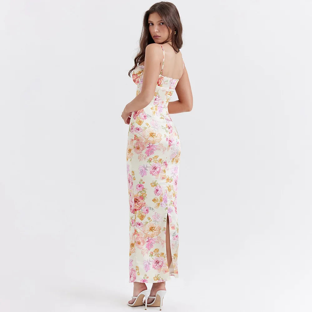 Satin Floral Maxi Dress - Y2K Inspired Summer Elegance for Effortless Style