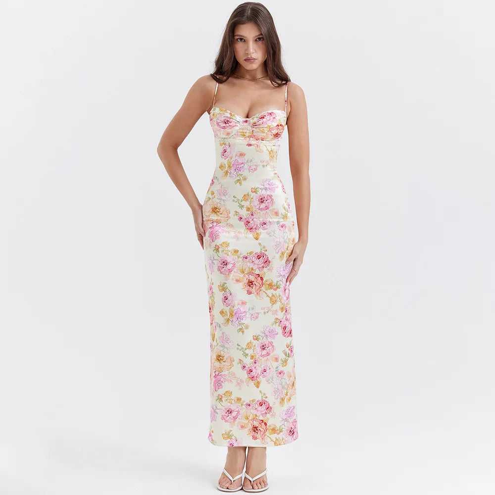 Satin Floral Maxi Dress - Y2K Inspired Summer Elegance for Effortless Style