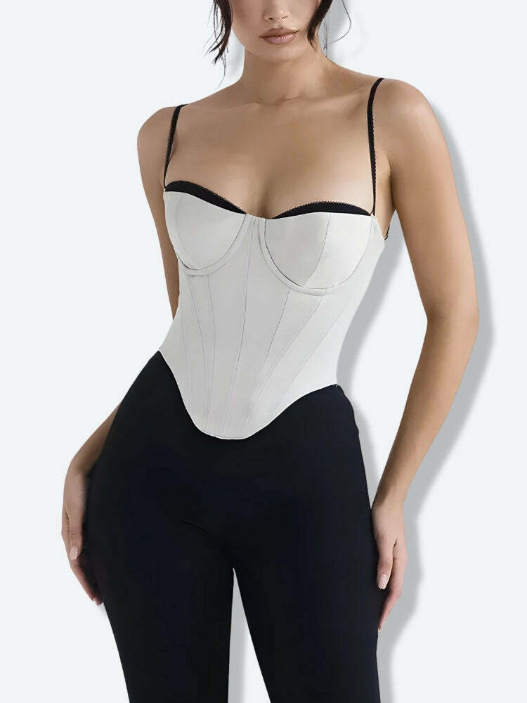 Satin Layered Corset Top with Zip-Up Detail - Y2K Inspired Fashion Essential