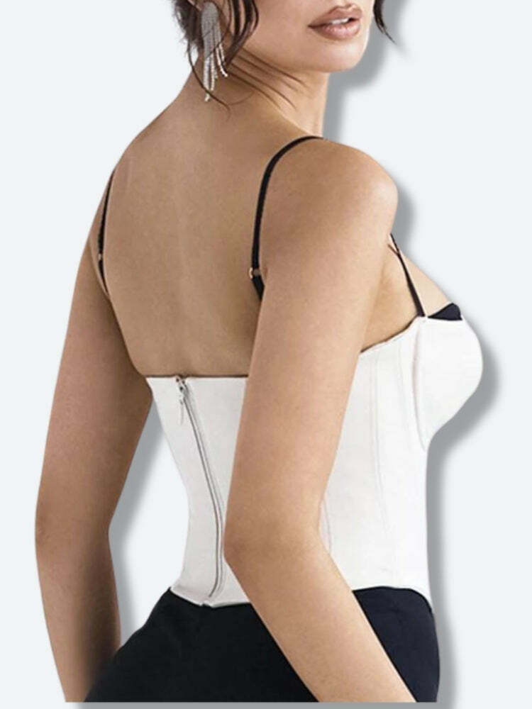 Satin Layered Corset Top with Zip-Up Detail - Y2K Inspired Fashion Essential