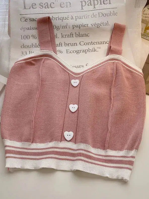 Soft Girl Aesthetic Heart Buttoned Knitted Crop Top for Y2K and 90s Inspired Outfits