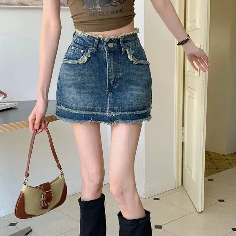 Tasseled Denim Mini Skort - Y2K Inspired Summer Fashion for Trendy Outfits